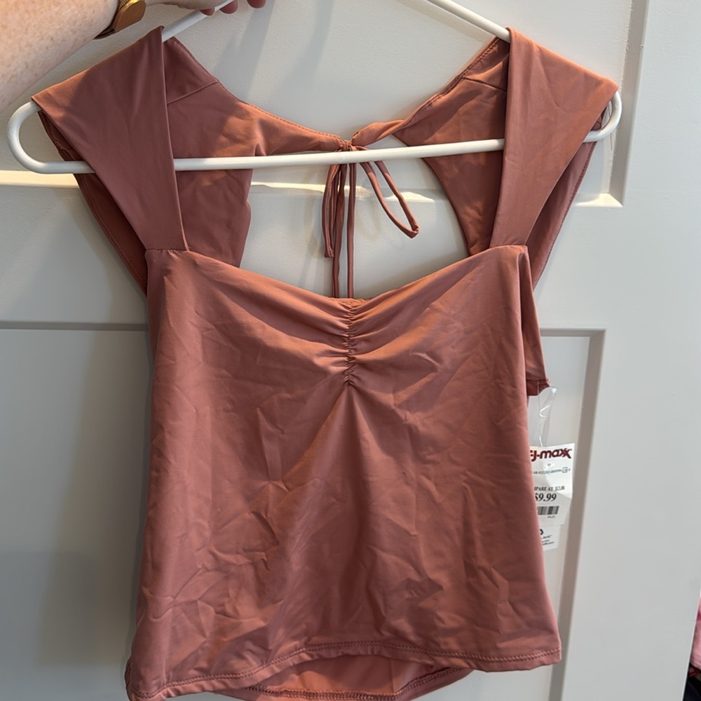 Pink Rose Silky Knit Top in Dusty Pink with tie back sz L never worn coquette